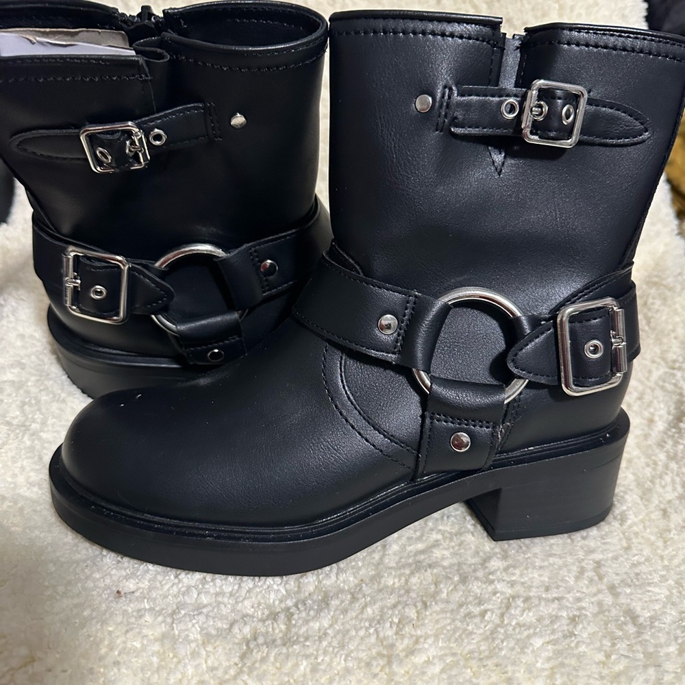 Universal Thread Black Combat Boots with Buckle Accents